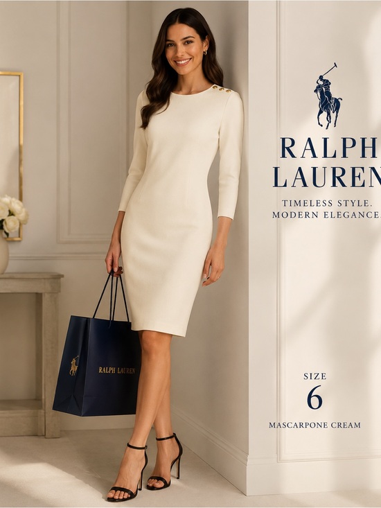 Ralph Lauren Dresses & Skirts - Ralph Lauren Mascarpone Cream Midi Sheath Dress with Shoulder Buttons